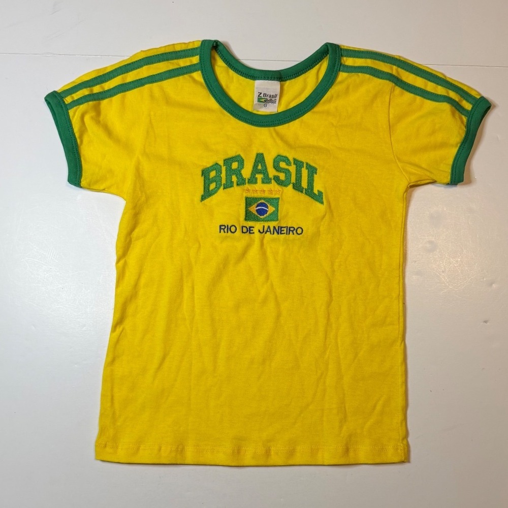 Vintage Brasil Baby T Shirt Kids Large Rio De Janeiro Ringer Tee